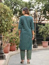 Green Ethnic Motif Printed Cotton Kurta, Pant And Dupatta Set With Zari Work & Sequins-J4801OT11GREEN